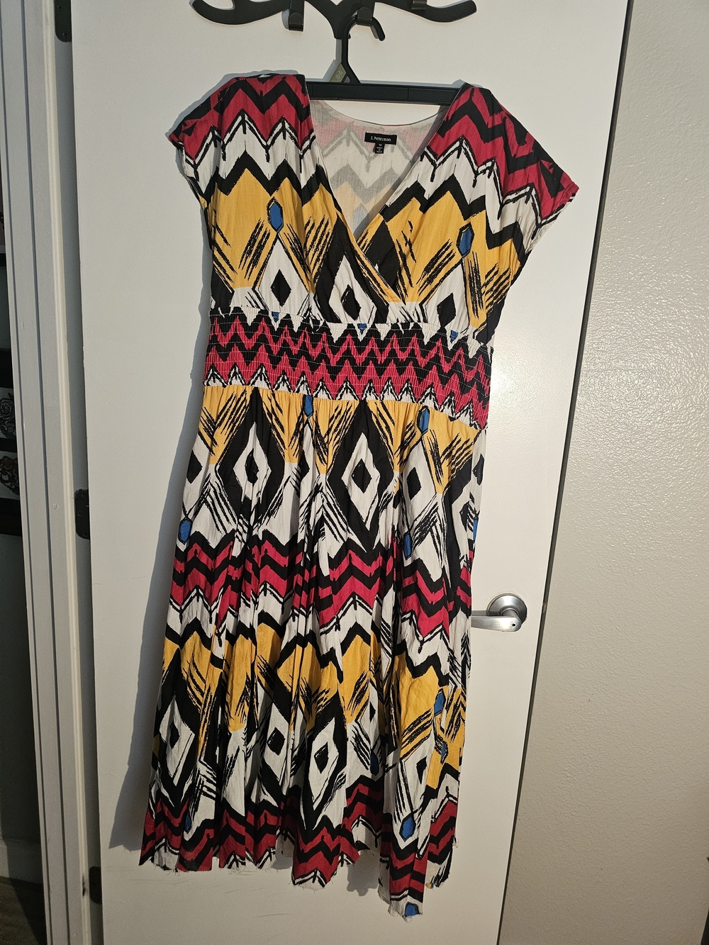 J. Peterman Yellow, Pink & White Geometric Midi Dress